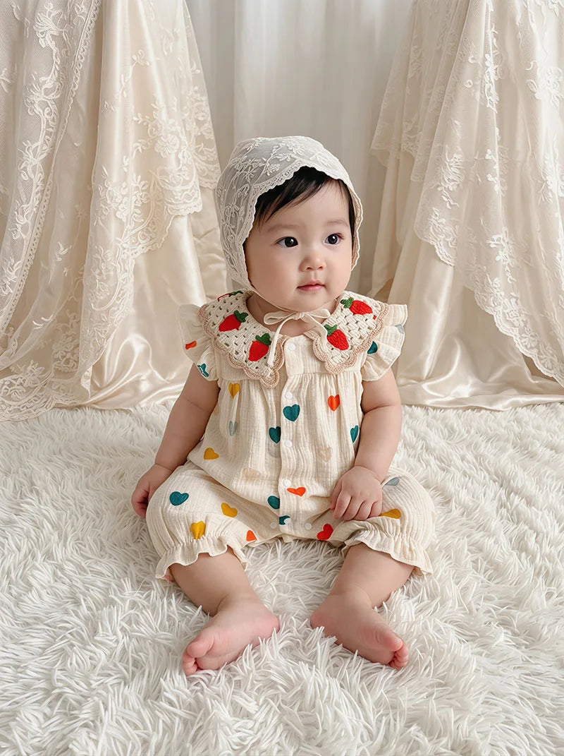 MILANCEL Summer Baby Rompers 0-24M Sweet Love Toddler Jumpsuit Thin Ventilate Infant Clothes Carrot Girls One Piece