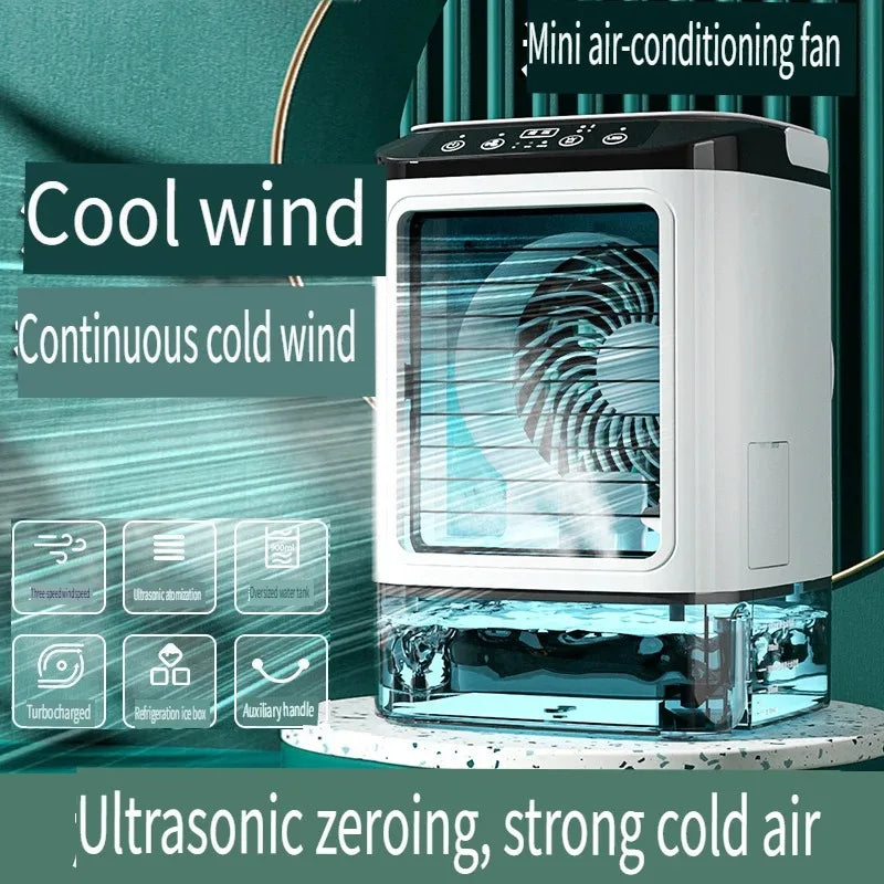 2026  Ultrasonic Mini Air Conditioner 3-Speed Portable Cooler with Colorful Light Humidifier