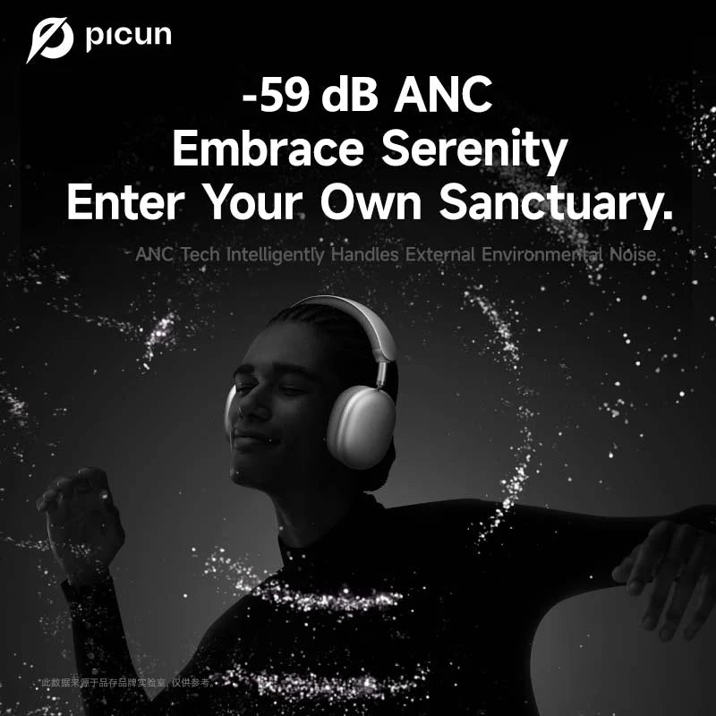 Picun F8MAX ANC Wireless Headphone 59dB Hybrid Active Noise Canceling Spatial Audio Earphone Bluetooth 6.0 Over Ear Headset 180H