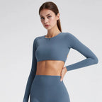 NCLAGEN Sports Tops Gym Women Fitness T Shirt Long Sleeve Open Back Pilates Yoga Padded Crop Top Running Workout Fitness Blouse
