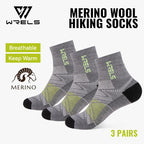 WRELS 1/2/3Pairs Merino Wool Socks Hiking Running Socks Breathable Cushion Sweat Wicking Warm Thermal Compression Wool Socks