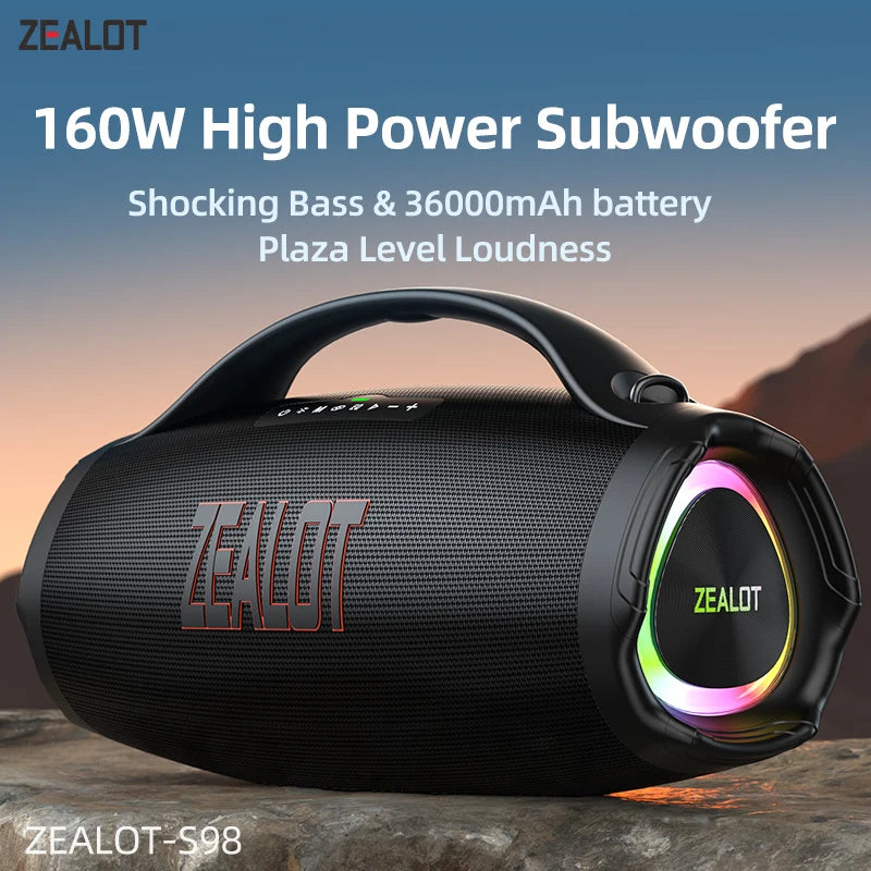ZEALOT S98 160W Big Power Portable Bluetooth Speaker Wireless TWS Subwoofer Bluetooth Speaker Waterproof Mobile HIFI Quality Main image