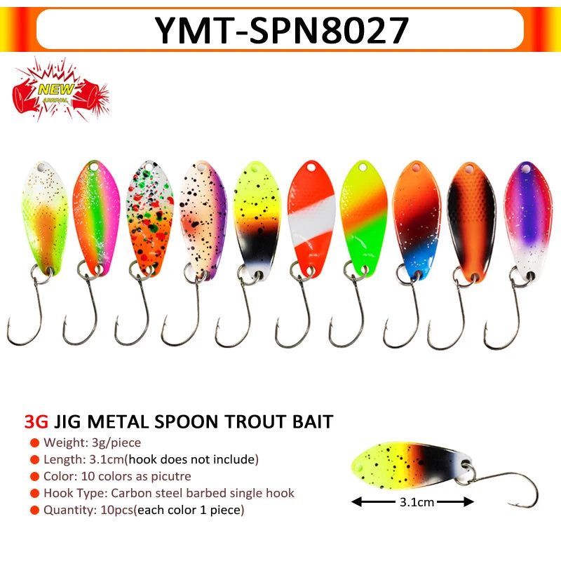 7/9/10Pcs Trout Bait 2.5g/2.6g/3g/3.2g/3.5g/5g Metal Spoon Fishing Lure Wobbler Casting Jigging Tackle Accessories Pesca Chub