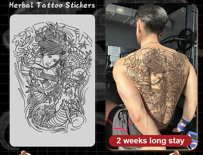 Magic Juice Ink Waterproof Tattoo Stickers Full Back Large Size Herbal Juice Temporary Tattoos Men Body Art Dragon Tiger