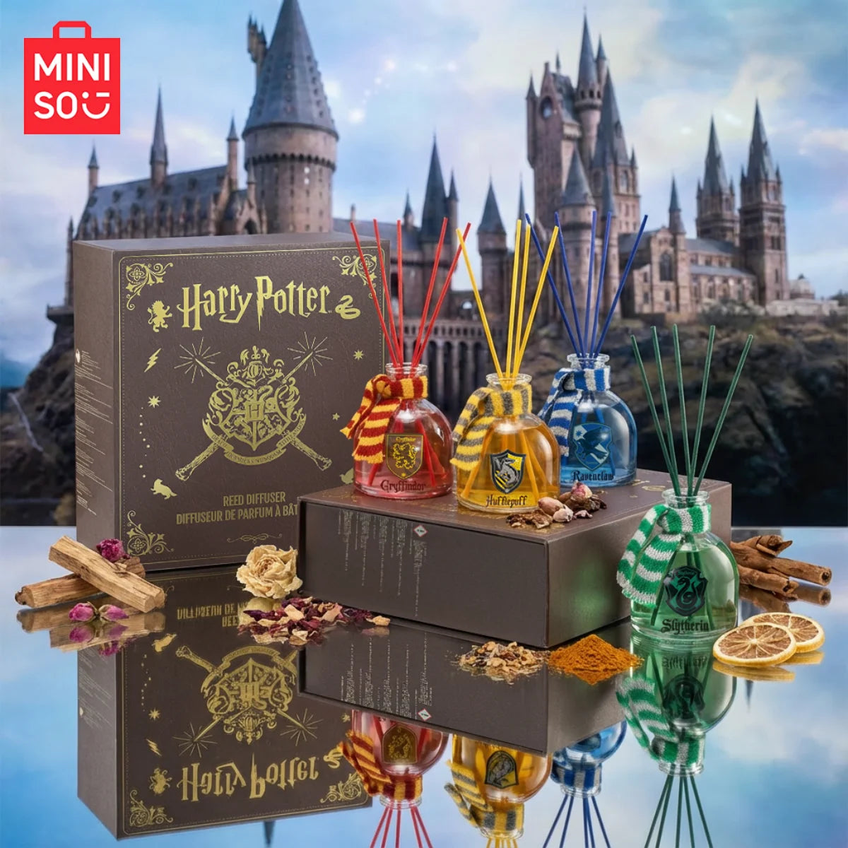 MINISO Harry Potter Series 4pcs Magic Academy Flameless Aroma Kit Cartridge Reed Diffuser Oil Air Freshener Fragrance set Secondary image