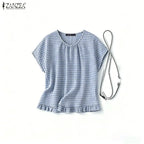 Women Summer Plaid Checked Blouse ZANZEA 2026 Fashion O Neck Short Sleeve Tops Casual Loose Holiday Shirt Elegant Work Blusas