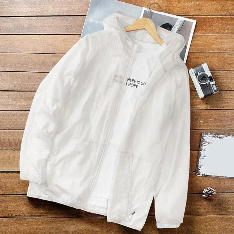 Men's Summer Thin Sun Protection Jacket Outdoor Zipper Hooded Loose Casual Outerwear UV-proof Breathable Quick Dry Cycling Coats
