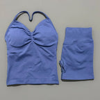 2 Pieces Sports Set Women Backless Halter Tops Fitness Tank Top High Waist Seamless High Stretch Shorts Gym Workout Sets