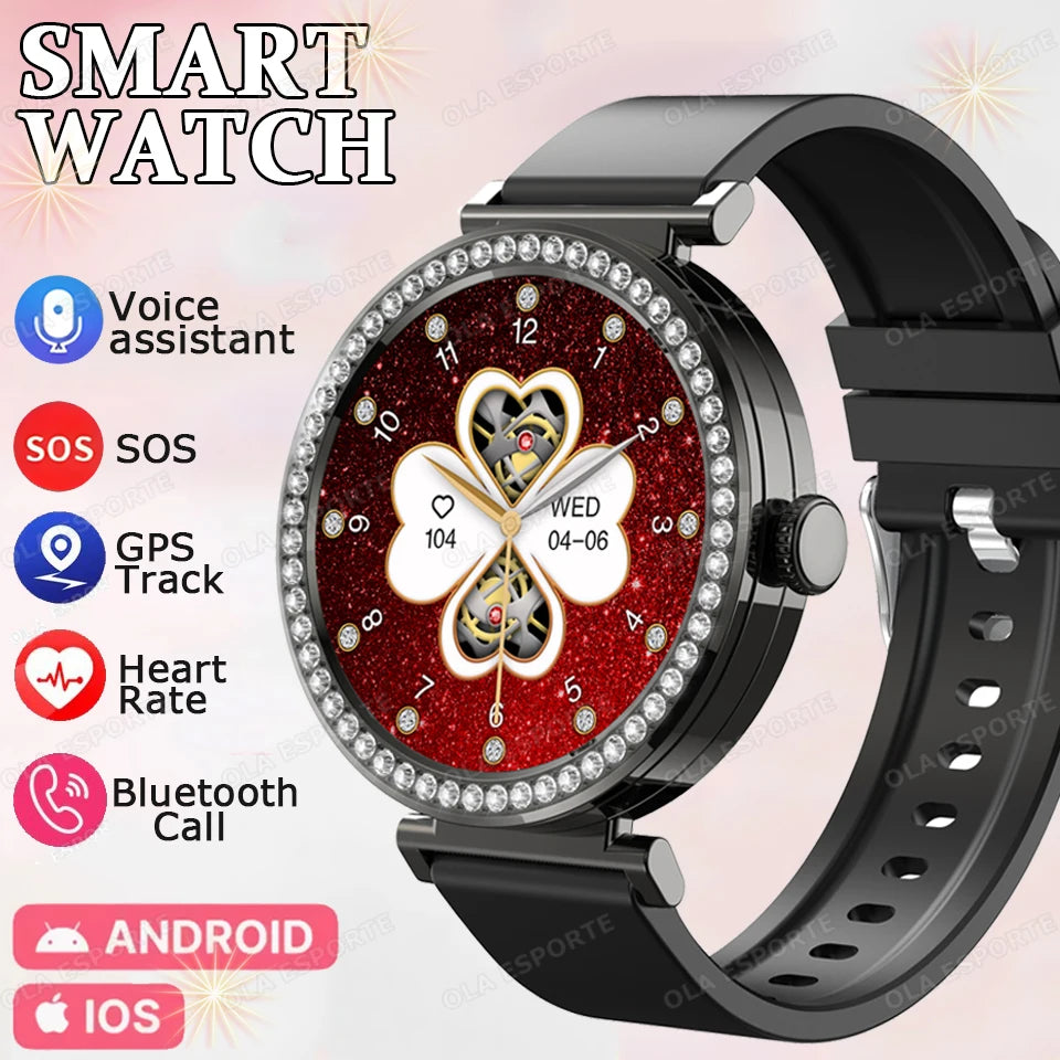 Fashion Zircon Smart Watch 1.46" AMOLED Screen 5.4 Bluetooth Call Heart Rate Temperature Monitoring Women Smartwatch Pedometer