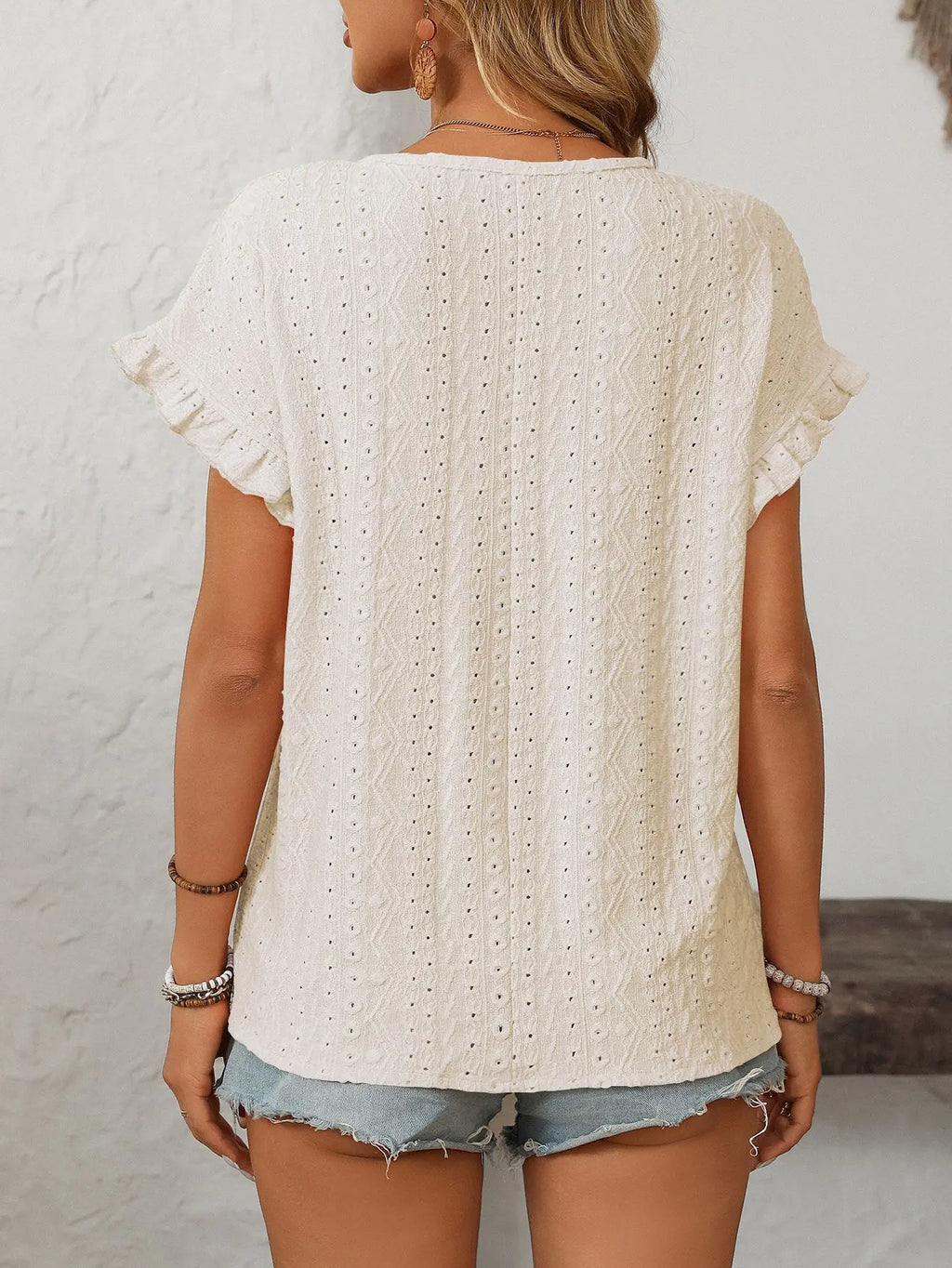Solid Casual Loose Blouses For Women Fashion 2025 Summer Women's Hollow Short Sleeve Shirts And Blouses Elegant Female Blue Tops