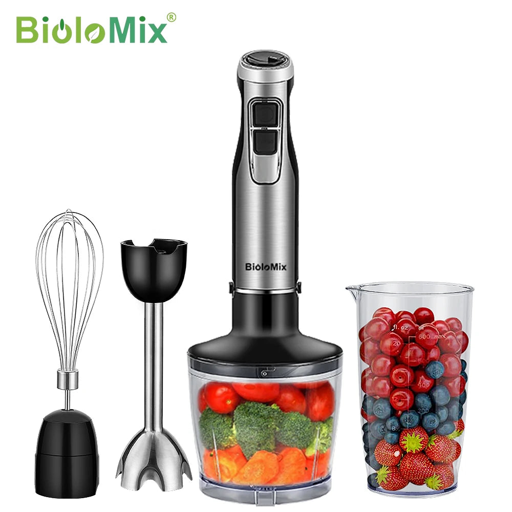 BioloMix 4 in 1 High Power 1200W Immersion Hand Stick Blender Mixer Includes Chopper and Smoothie Cup Stainless Steel Ice Blades Main image
