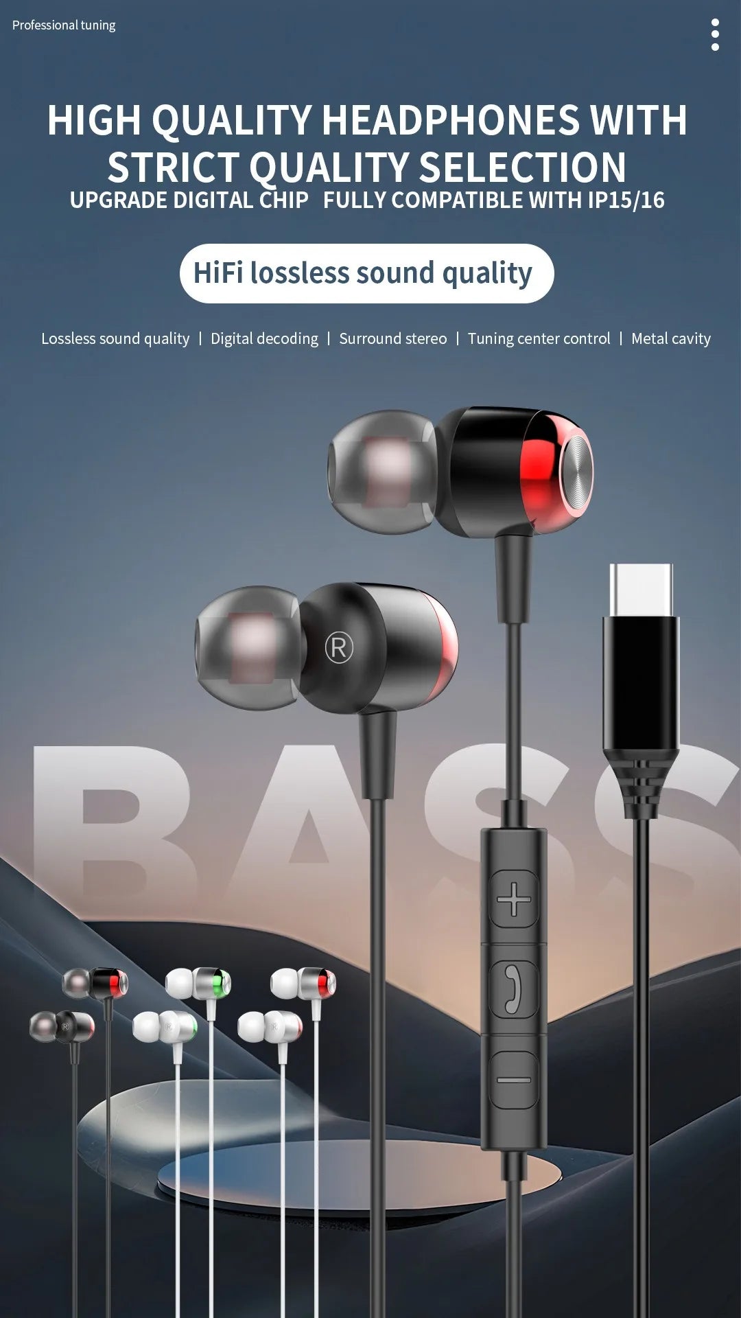 EARDECO TypeC/3.5mm Wired Headphones with Mic Volume Control Music Headset with Bass Phone Earphones for Samsung Huawei Xiaomi