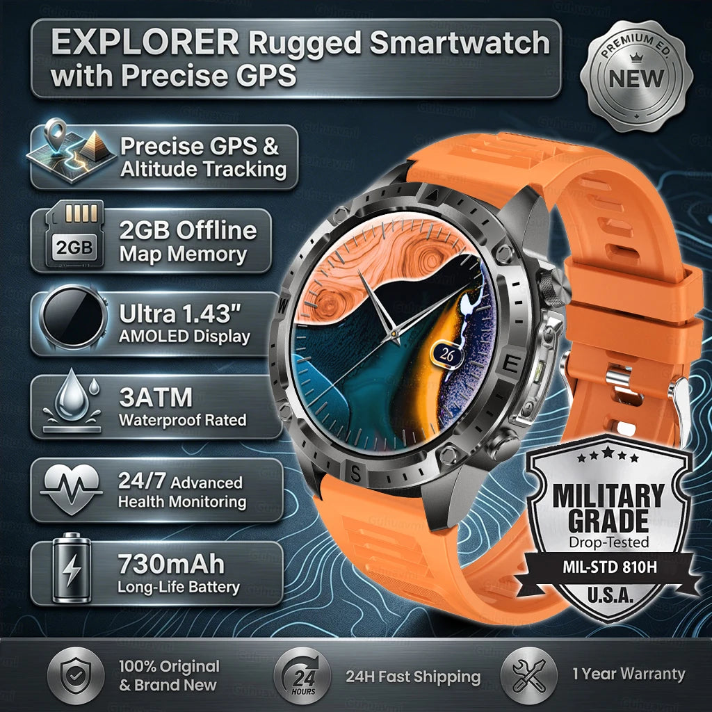 GPS Sports Smartwatch Men Women Swim Waterproof Fitness Tracker 2GB Memory Offline Maps  SpO2 Rugged Outdoor Smartwatch for Men