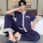 Men's Japanese Kimono Casual Fashion Solid Color Cardigan Loose Summer Short-Sleeved Pajamas with long pants Home Comfort Wear