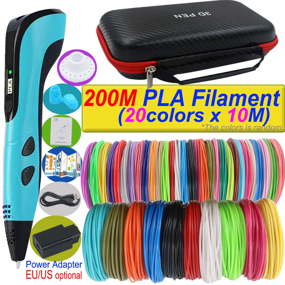 2026 New 3D Printing Pen DIY Three-dimensional Painting Children Toys With LCD Screen Power Adapter 200M PLA Filament Toys Gift Main image