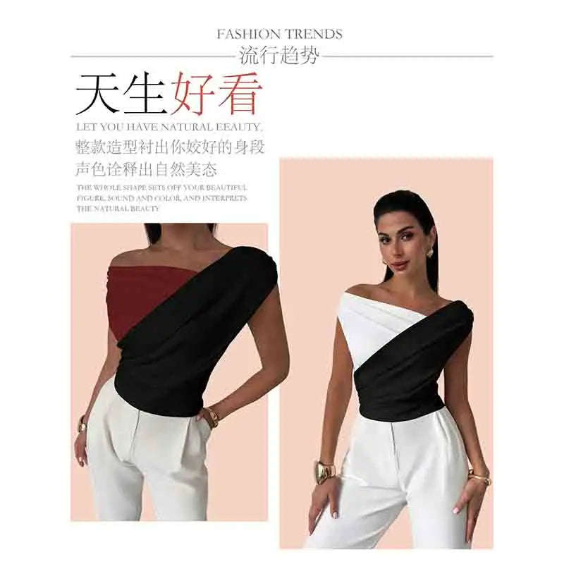 Sexy Short Sleeve Shirt Women Off Shoulder Patchwork Color Basic Tops Woman Summer Blouses Female Elegant Shirt