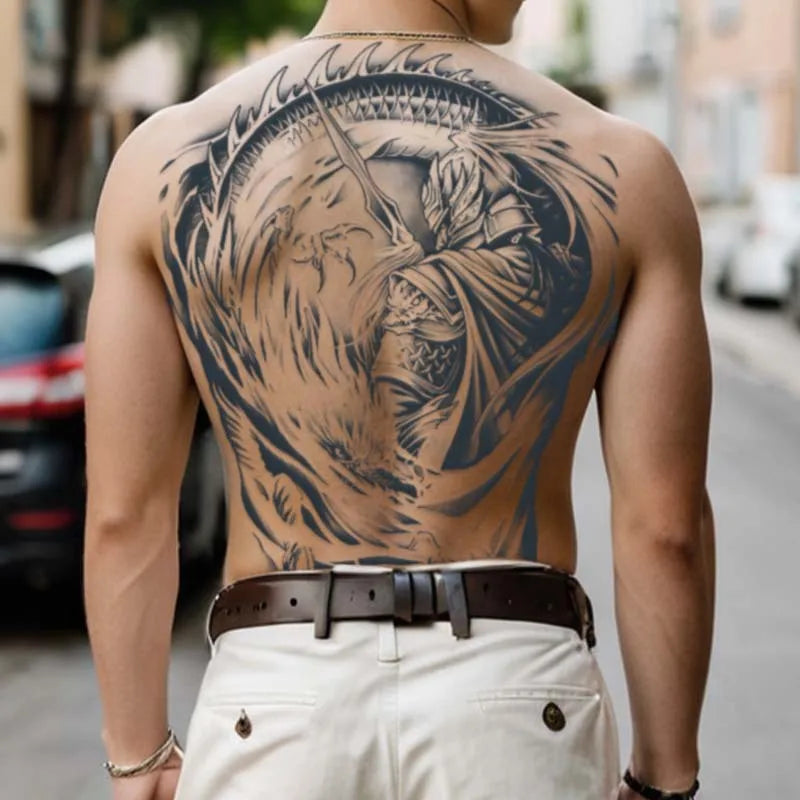 Magic Juice Ink Waterproof Tattoo Stickers Full Back Large Size Herbal Juice Temporary Tattoos Men Body Art Dragon Tiger