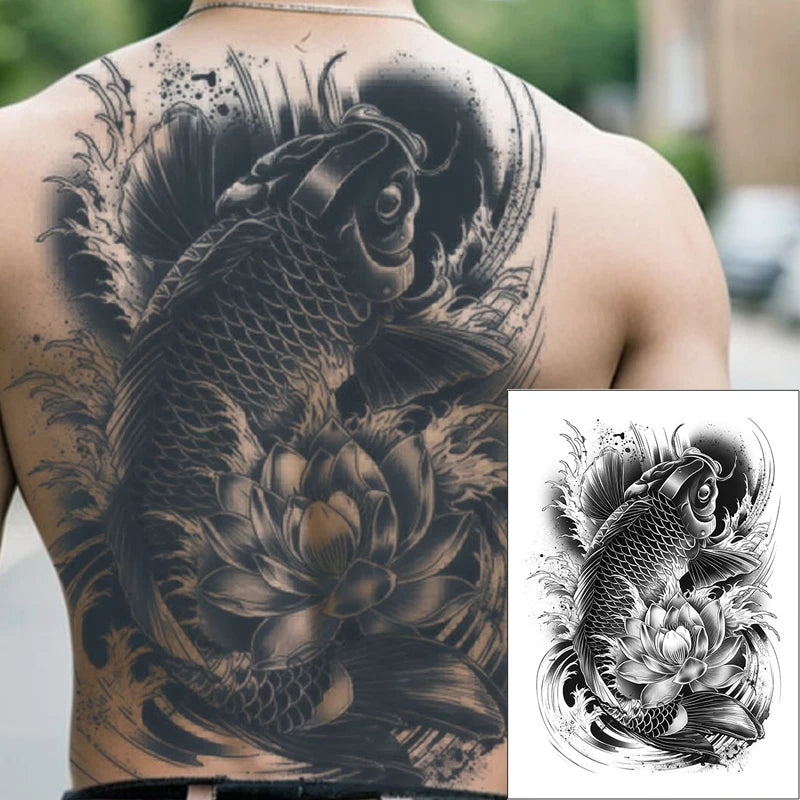 Magic Juice Ink Waterproof Tattoo Stickers Full Back Large Size Herbal Juice Temporary Tattoos Men Body Art Dragon Tiger