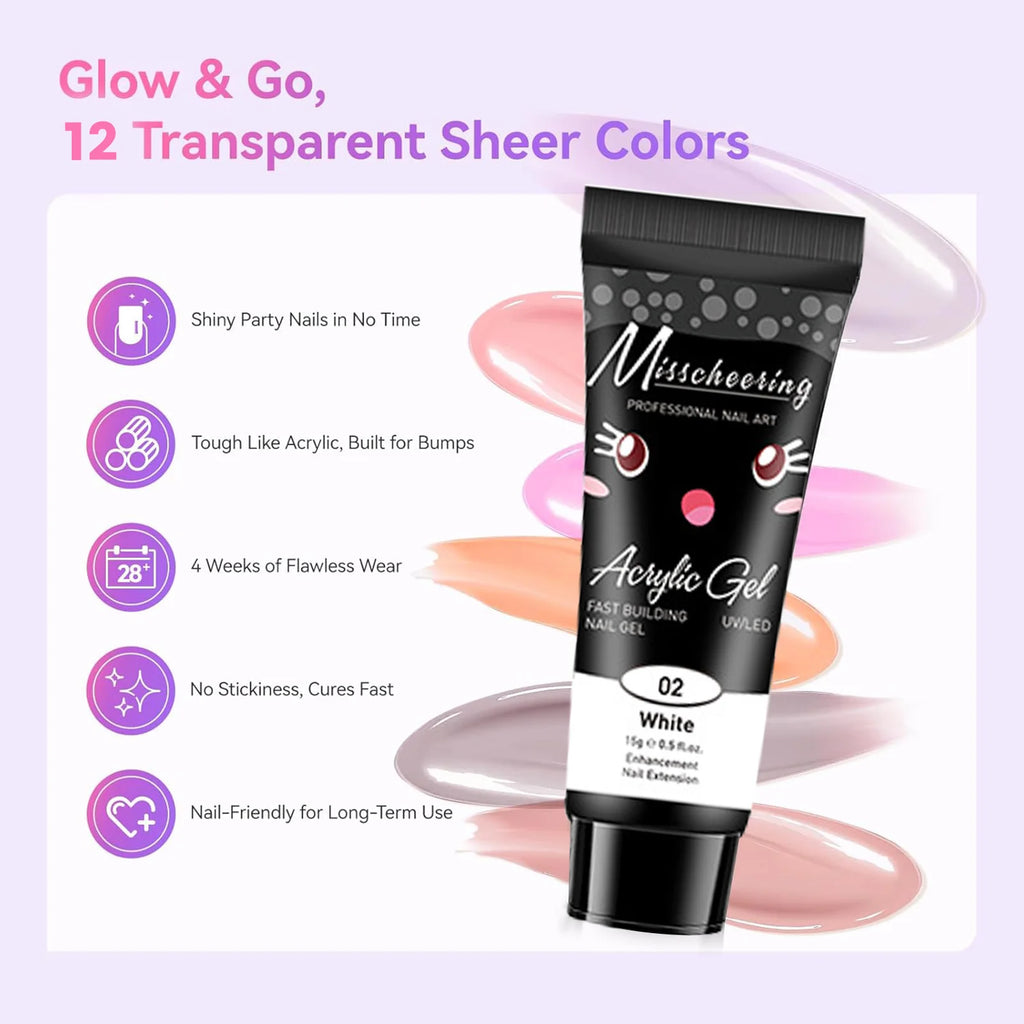 Poly Gel Nail Colors: 12 Colors Nail Extension Gel Kit Bright Rainbow Pink Purple Blue Color Collection Poly Gel Nail Kit