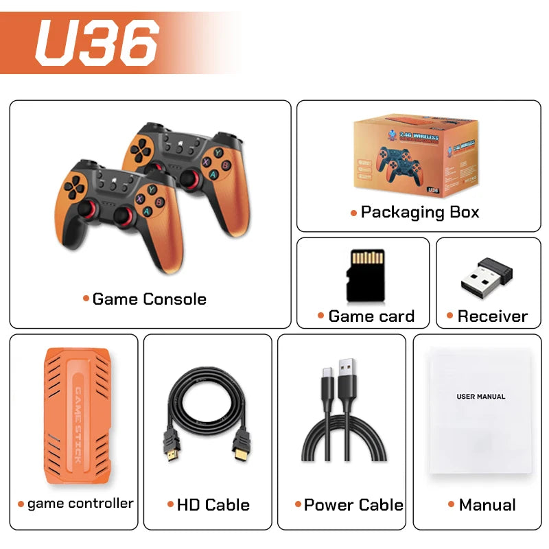 U36 Game Joystick with 50,000+ games pre-installed, 4K HD output, Retro game console, 3D, 40+ emulators, PSP, PS1