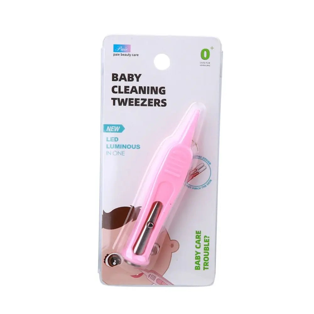 1PC Baby Dig Booger Clip Infants Clean Ear Nose Navel Safety Tweezers Safe Forceps Cleaning Supplies Forceps With LED Light