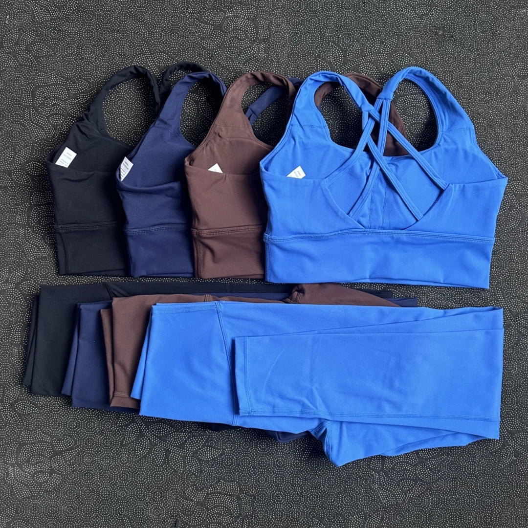 Solid Color Gym Yoga legging Set Soft Tight Women High Strength Fitness Bra With Sports Pant sportswear Proof of Squatting Proof Main image