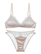 French Style Lingerie Set for Women, Thin Non-Wired Triangle Cup Bra, Lace & Embroidery Design