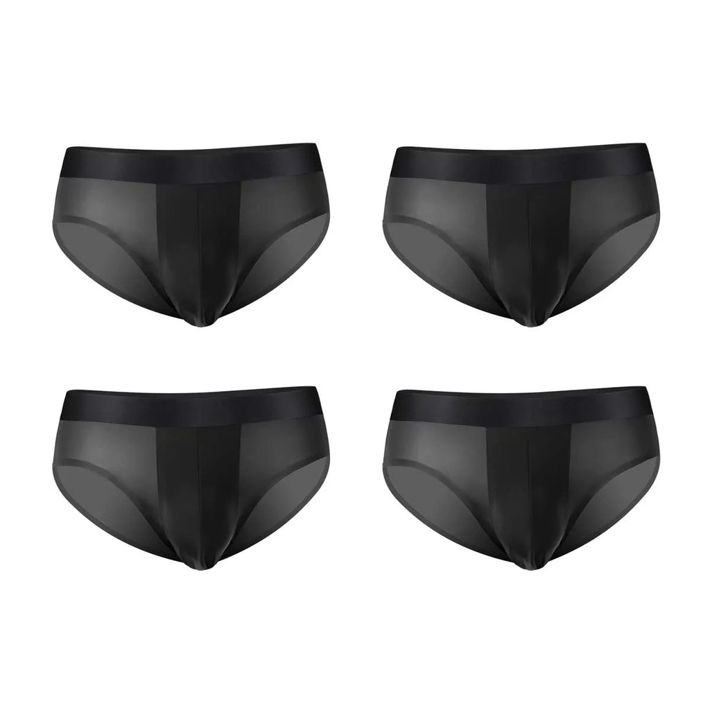 4pcs LORIEN CREST ice silk Men's underwear seamless ultra-thin double-layer crotch breathable men's briefs mid-waist sexy&light
