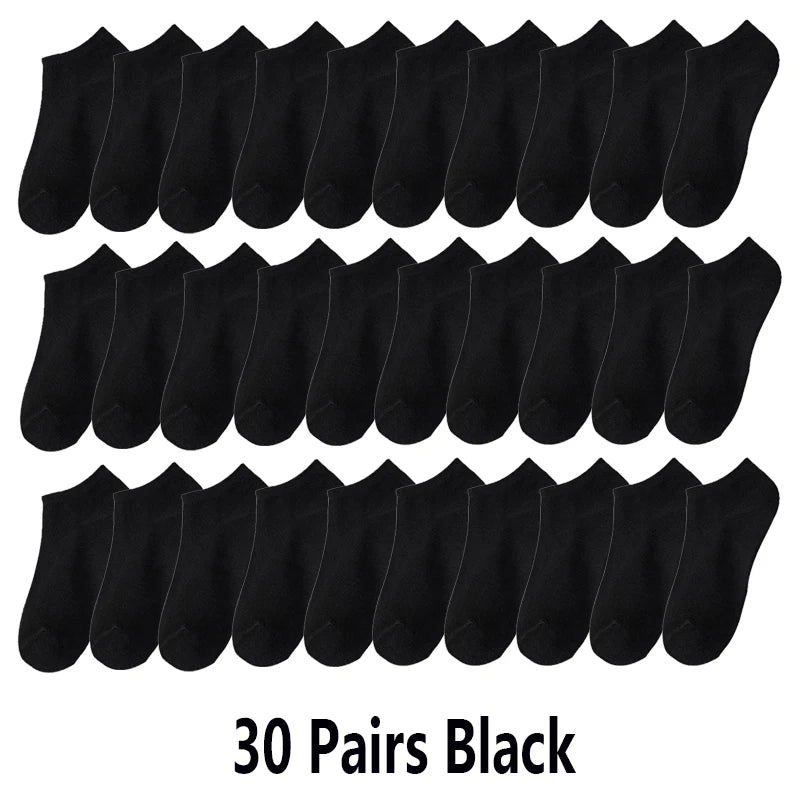 10/20/30Pairs Men's Socks Ankle Socks White Black Breathable Comfy Sweat-absorbing Boat Socks Unisex Casual Solid Short Socks