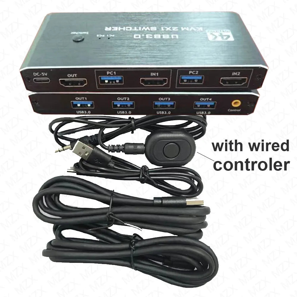 MZX 2-In-1-Out KVM Switch 4K 60Hz HDMI-compatible USB 3.0 Hub Switcher Docking Station Dock Computers PC Share Keyboard Printer