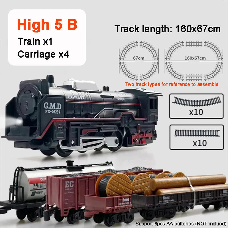 Classical Railway Freight Train Toy Electric Train Track Set with Light Tracks Model Toys for Kids Gift Children Adult Toy