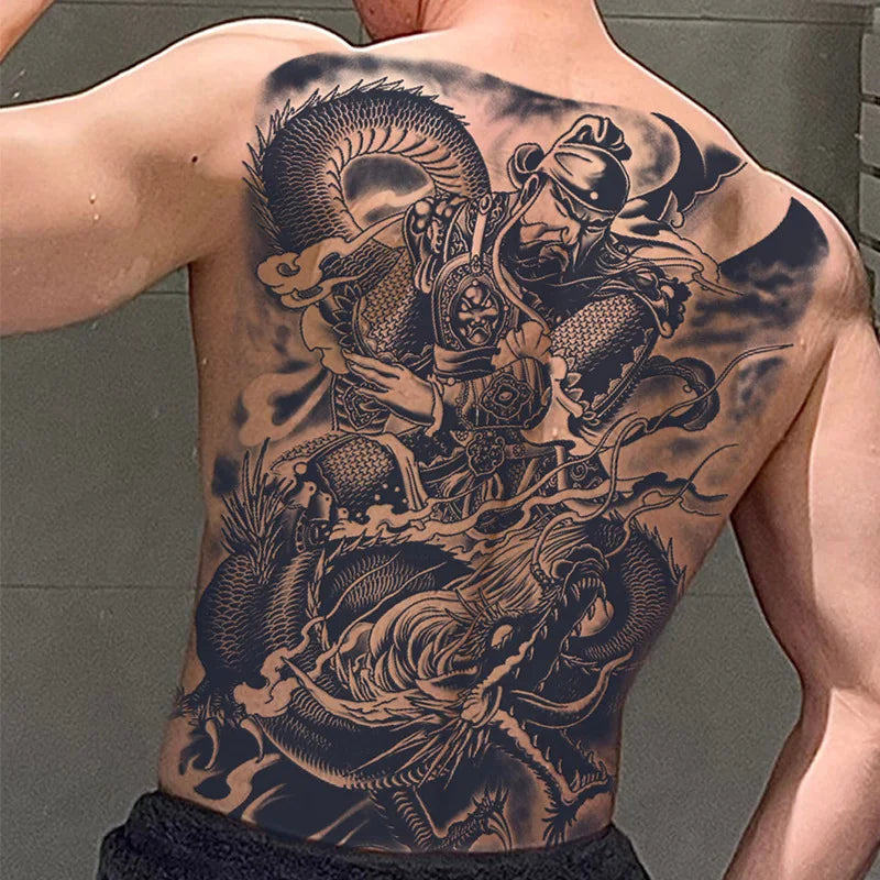 Magic Juice Ink Waterproof Tattoo Stickers Full Back Large Size Herbal Juice Temporary Tattoos Men Body Art Dragon Tiger
