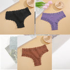 FINETOO 3Pcs Women Cotton Underwear Panties Sexy Lace Brazilian Briefs Low Waist Floral Solid Color G-string Breathable Lingerie