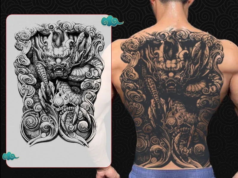 Magic Juice Ink Waterproof Tattoo Stickers Full Back Large Size Herbal Juice Temporary Tattoos Men Body Art Dragon Tiger