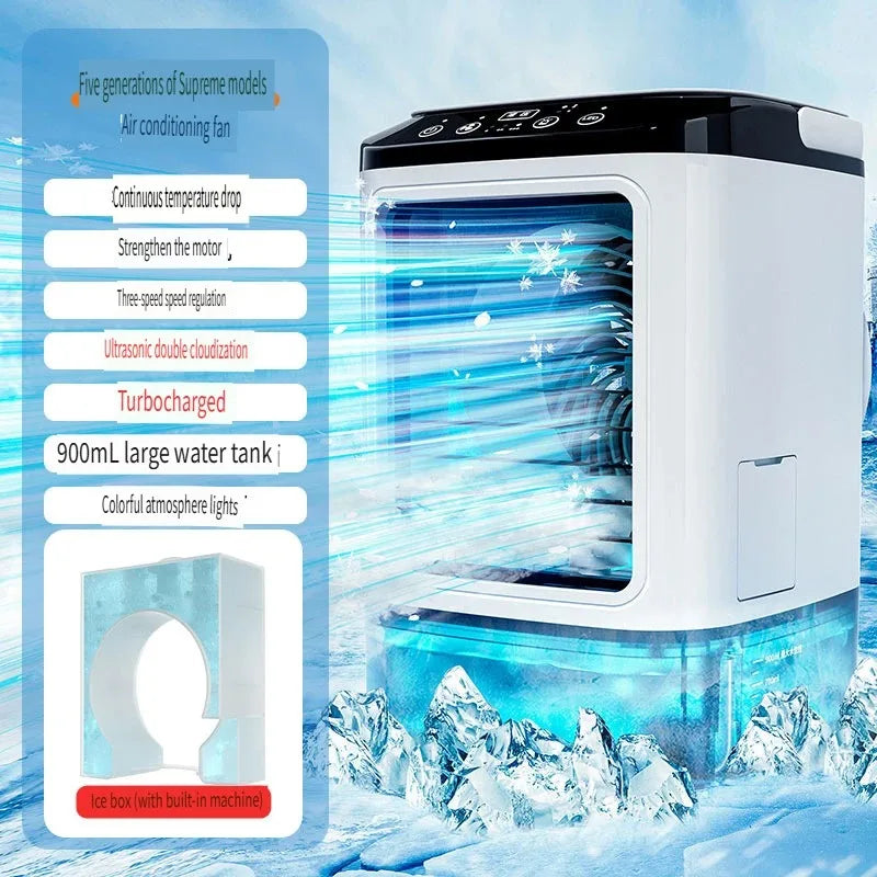 2026  Ultrasonic Mini Air Conditioner 3-Speed Portable Cooler with Colorful Light Humidifier