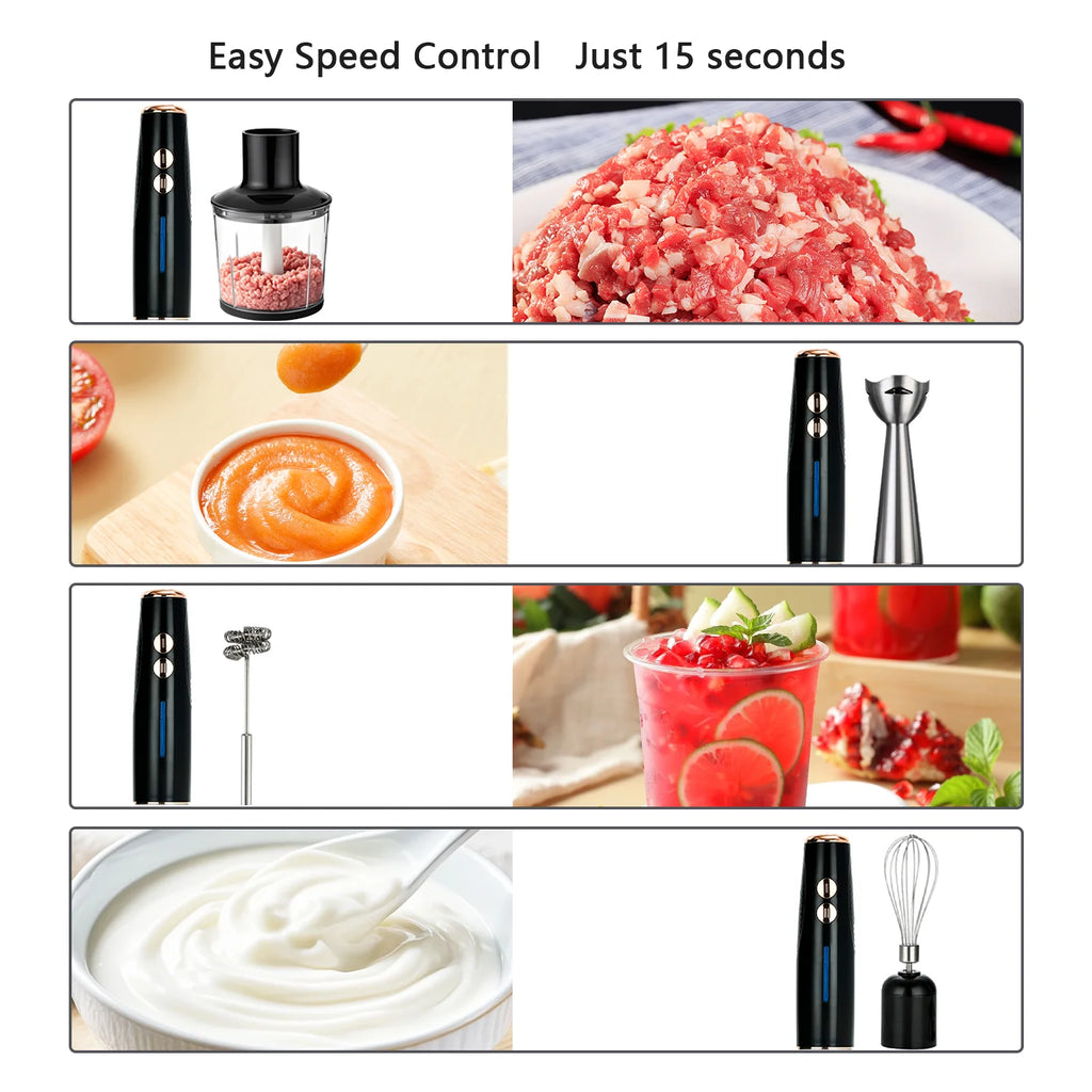5 in 1 16500rpm Immersion Hand Stick Blender Mixer Vegetable Meat Grinder 600ml Chopper Whisk 600ml Smoothie Cup