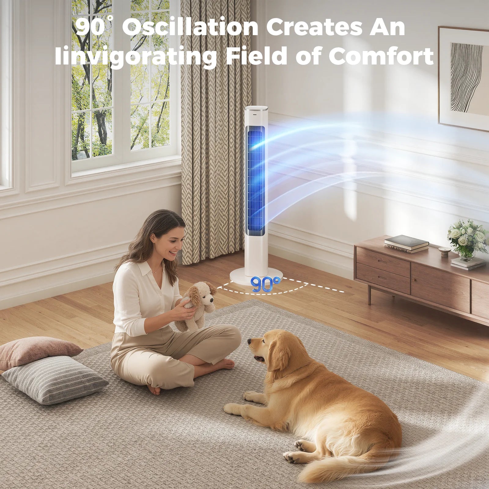 Patbrela 40inch Electric Tower Fan, 4 Speeds, 51° Oscillation, Remote Control, 12H Timer, 45W with Touch Control
