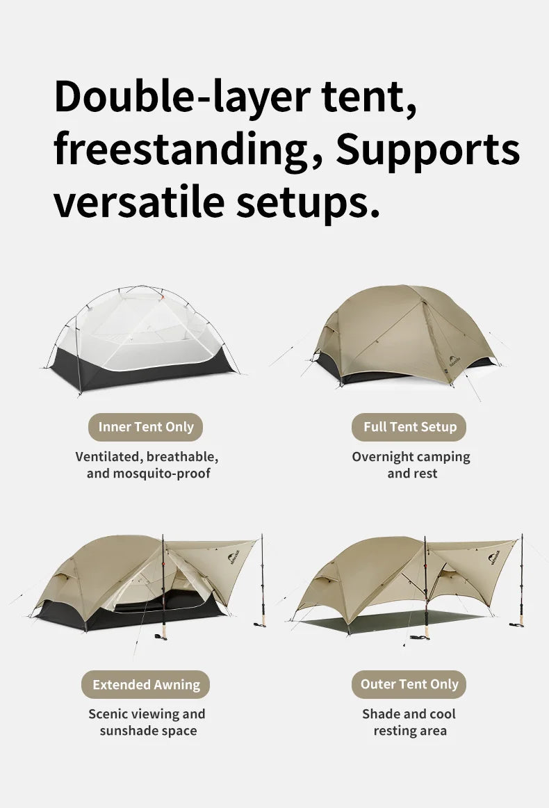 Naturehike Mongar UL 2 Tent 2 Person Backpacking Tent 20D Ultralight Travel Tent Waterproof Hiking Survival Outdoor Camping Tent