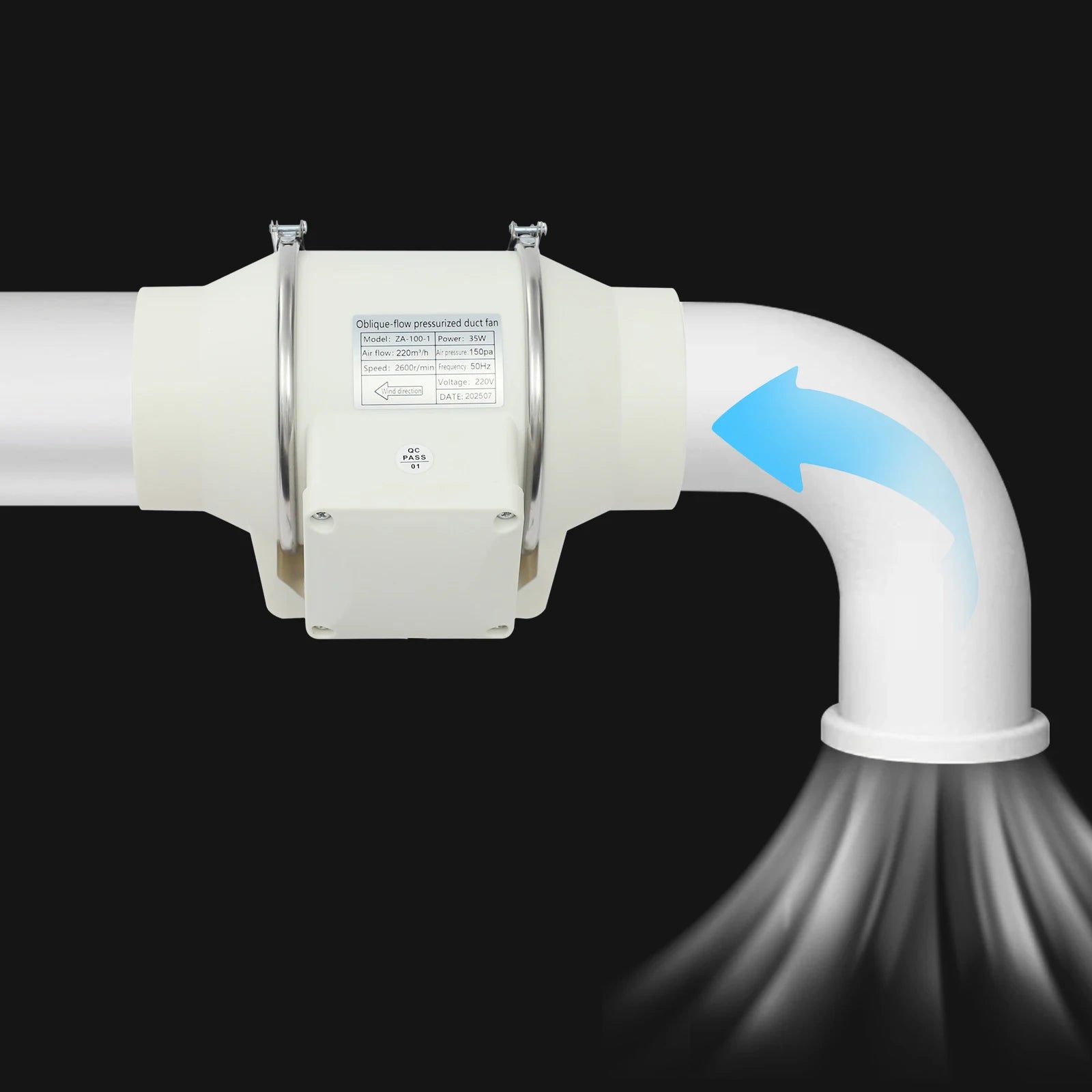 220V Duct Fan, Silent Inline Ventilation Exhaust Fan Air Ventilator for Kitchen/Bathroom/Bath, 2600rpm