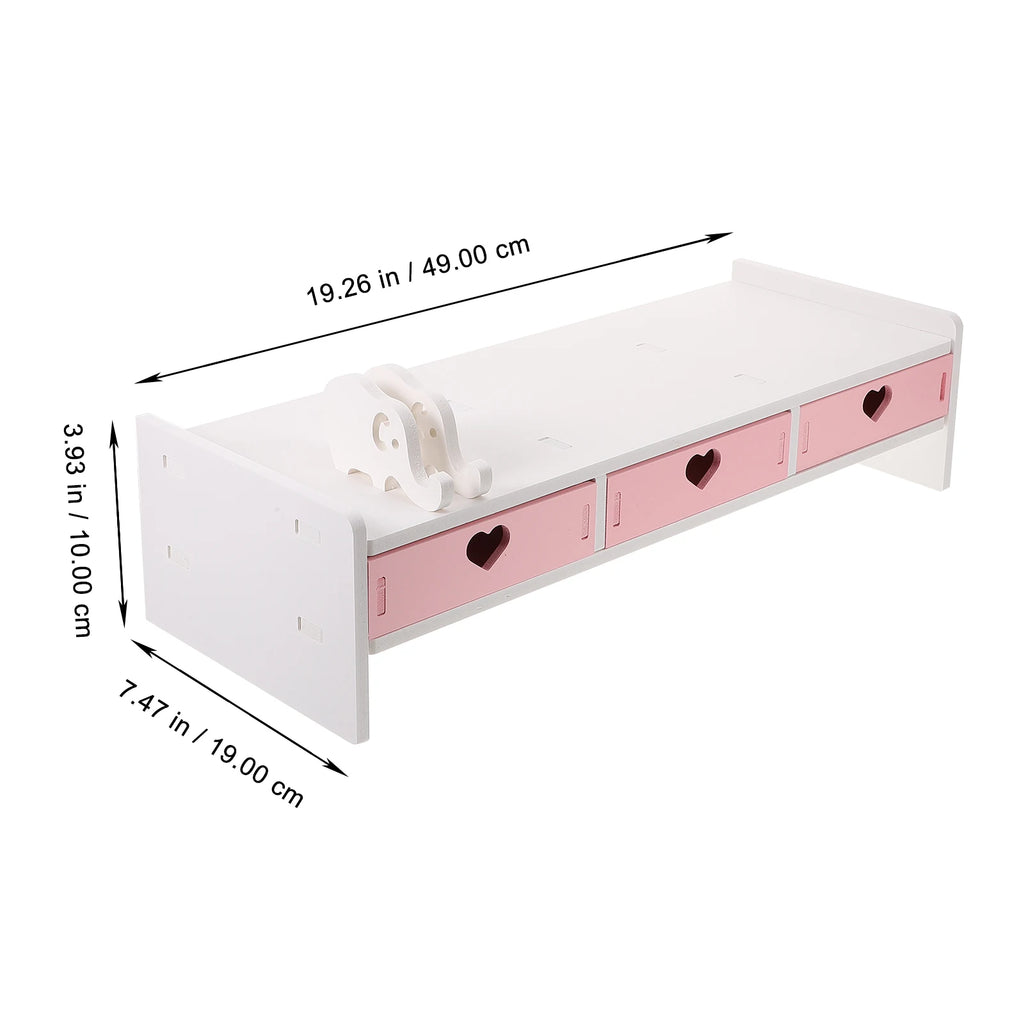 White Pink Computer Heightened Shelf Stand Lapdesk with Drawer Computer Desktop Organizer Office Riser Monitor Bracket Stand