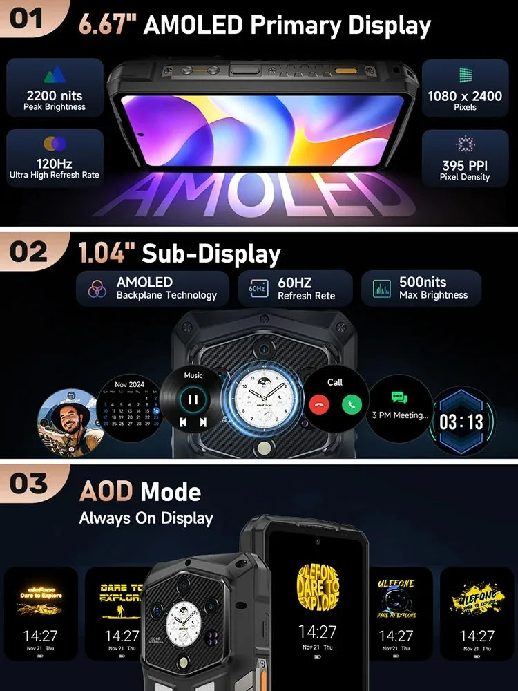 Ulefone Armor 29 Pro 5G AI Rugged Phone 6.67" 120Hz Up to 32GB RAM 512GB ROM 21200mAh 120W 64MP Night Vision Mobile Phone
