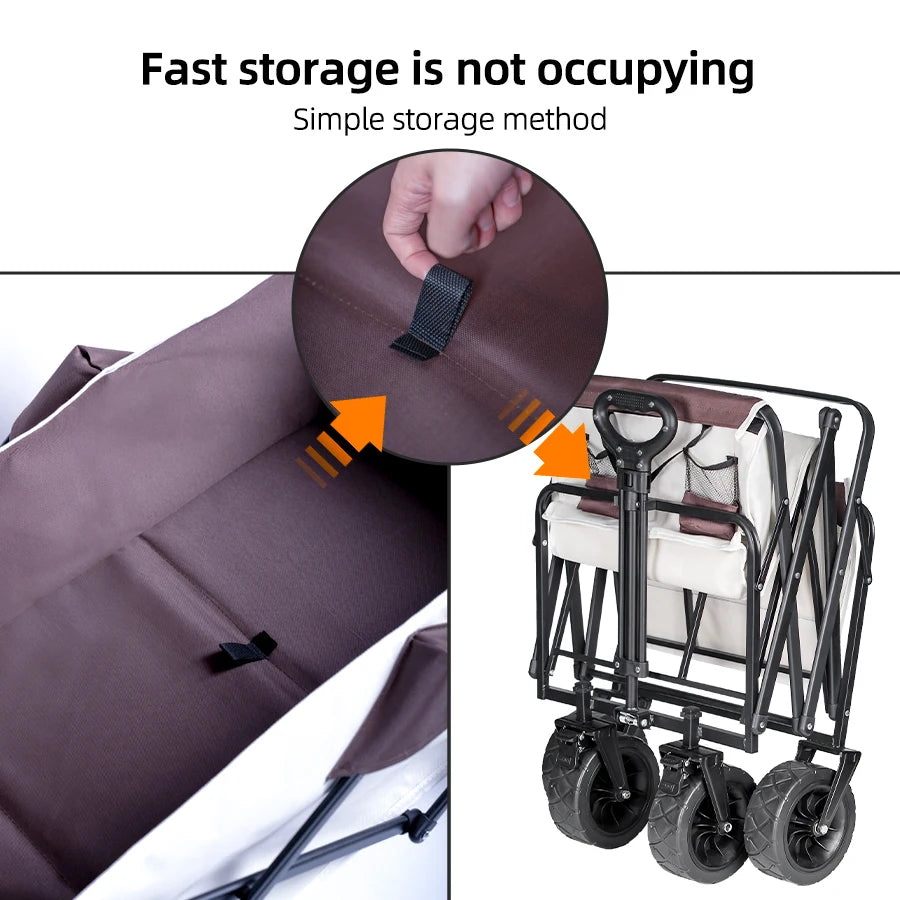 Large Weight Capacity Heavy Duty Wagon Cart Folding Wagon for Outdoor Garden Beach wagon Camping Equipment with Cup Holders
