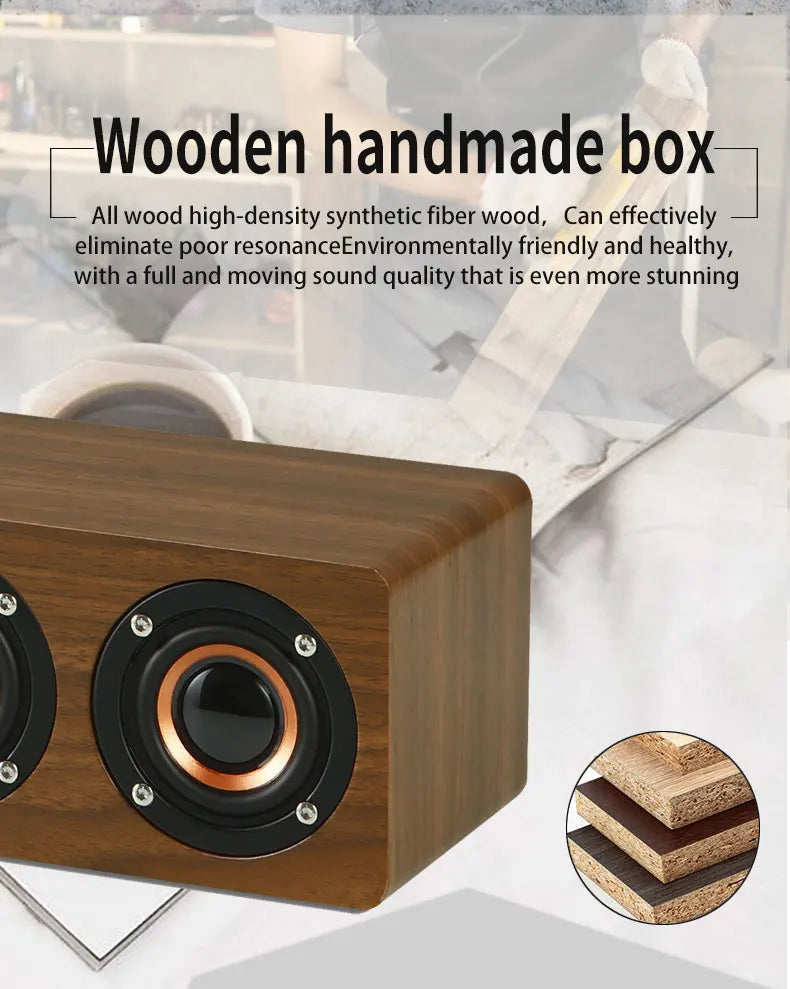 Domars Wireless Bluetooth 5.0 Speakers Wooden Alarm Clock Display Sound System Player with AUX TF FM Radio Subwoofer Box