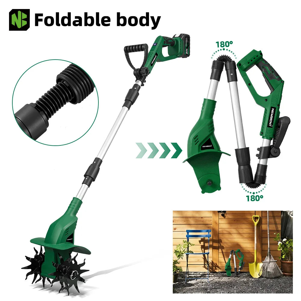 NewBeny Electric Garden Tiller Cultivator Scarifier Foldable Rototiller Soil Loosener Garden Tool