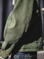 Swedish motorcycle jacket, men's retro military green casual cropped jacket, 100% cotton canvas workwear asymmetric safari style