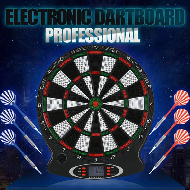 Professional Electronic Hanging Dartboard with LCD Scoring Indicator, 6 Darts Included, Home Bar Party Game Set