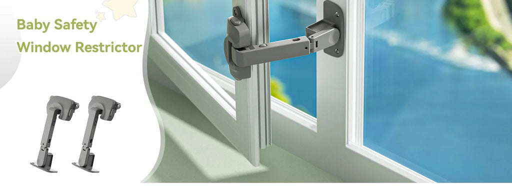 Updated Baby Window Safety Lock, Childproof Window Restrictor for UPVC, Adjustable Winodw Guard for Wooden, Metal Frames
