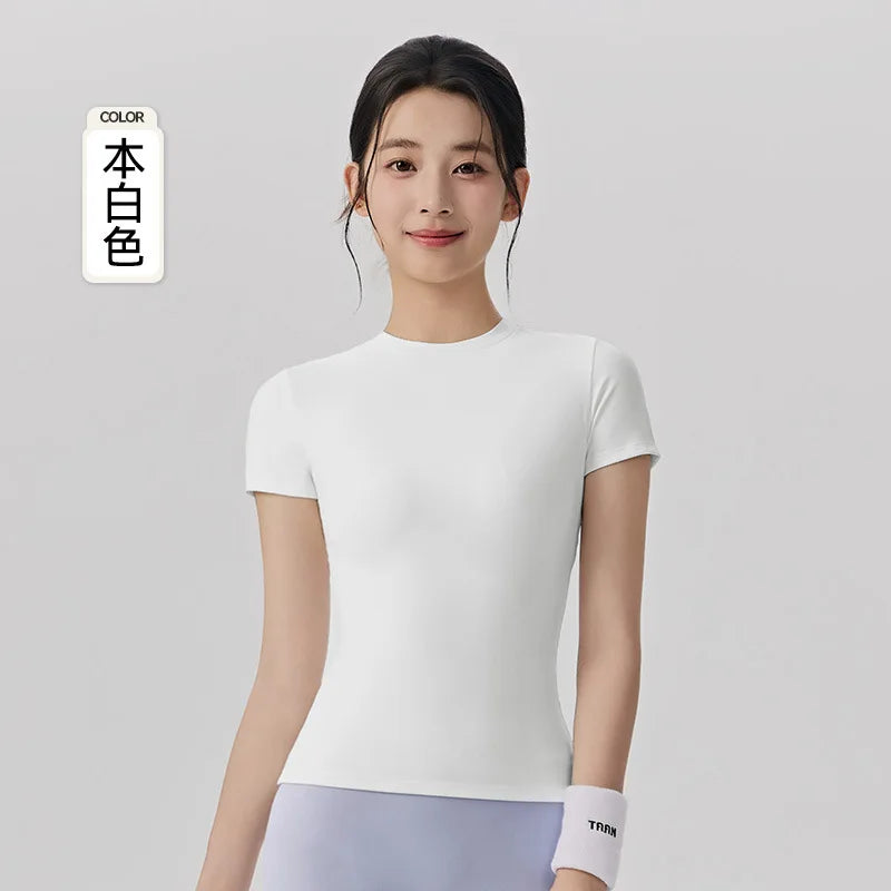 Spring and Summer Yoga Wear Short-sleeved Nude Tight-fitting Fitness Wear for Women Outdoor Running Training Sports T-shirt