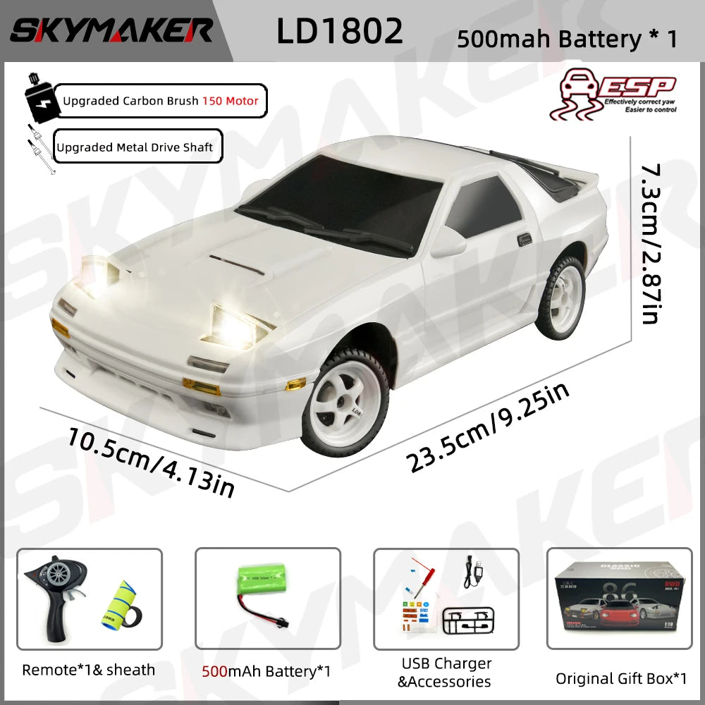 Skymaker AE86 Model LD1801 RX-7 FC LD1802 1:18 RC Drift Car 1/18 2.4G Remote Control ESP Gyroscope LED Mini RC Racing Car Toys