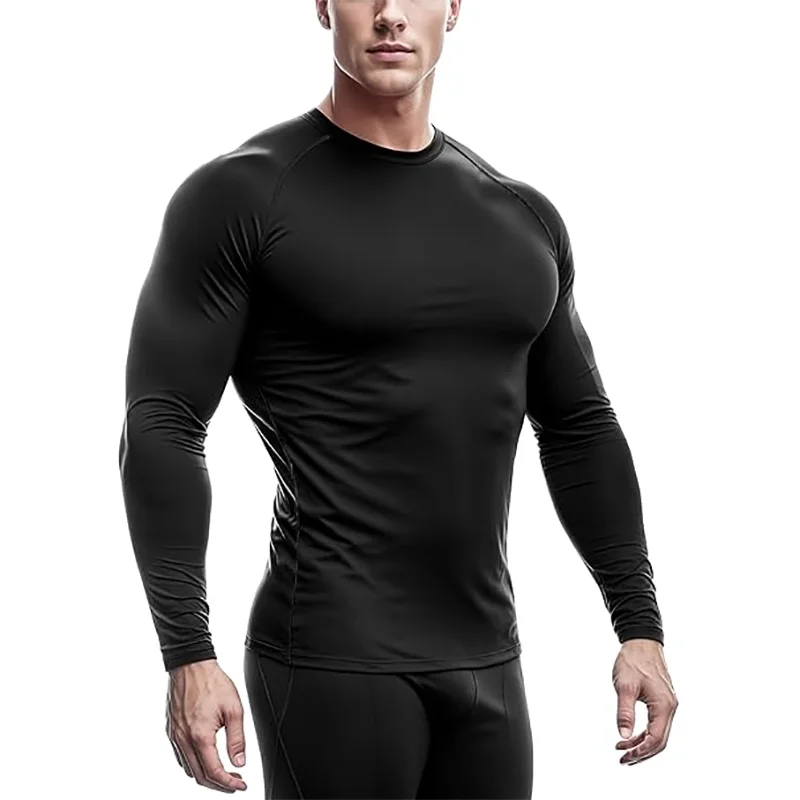 Plain Spring Mens Training Sport T-shirts Quick Dry Tight Long Sleeve Compression Shirt Sportswear Gym Clothing Fitness Shirts